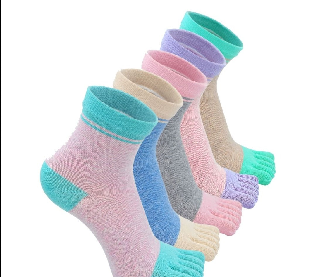 ZAKASA Cute 5 Finger Colorful Plain Socks for Women, 5 Pairs