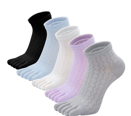 ZAKASA 5 Finger Plain Classic Design Toe Socks with Breathable Mesh for Women, 5 Pairs