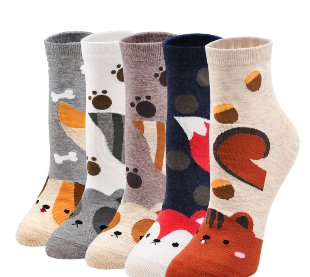 ZAKASA Cute Animal Design Crew Socks, 5 Pairs