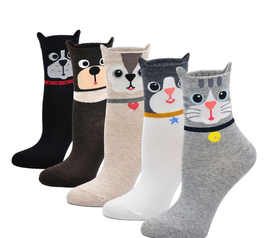 ZAKASA Cute Animal Face Socks for Women, 5 Pairs