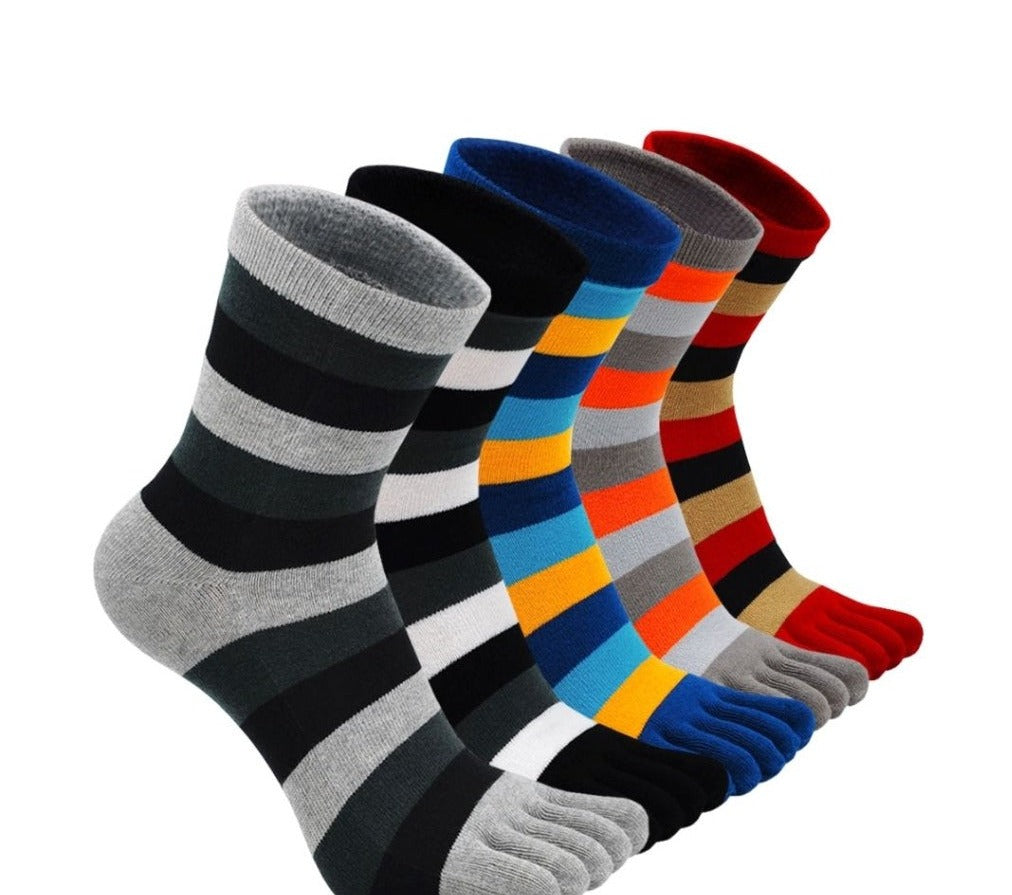 ZAKASA Colorful Vibrant Striped Crew 5 Finger Socks for Men, 5 Pairs