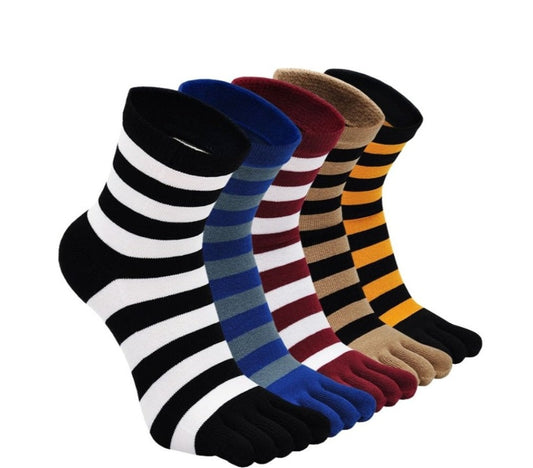 ZAKASA Mixed Colors Striped Crew length 5 Finger Socks for Men, 5 Pairs