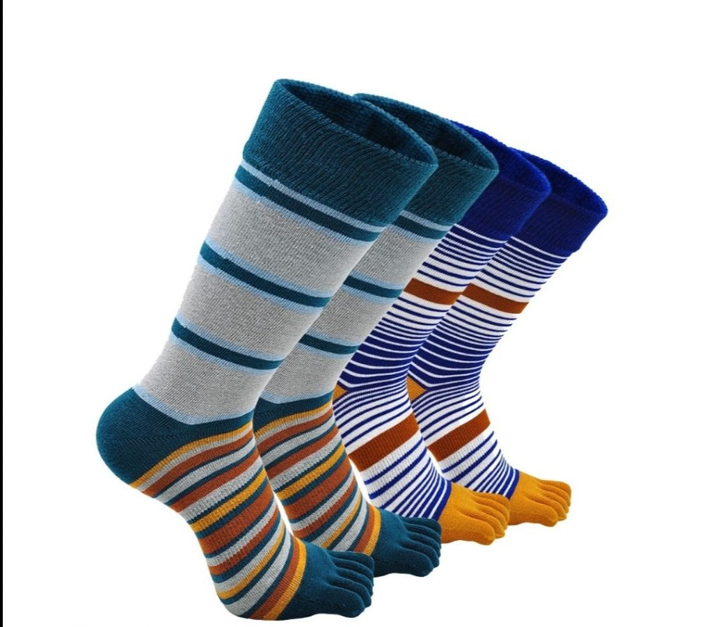 ZAKASA Blue Stripes Executive 5 Finger Socks for Men, 4 Pairs