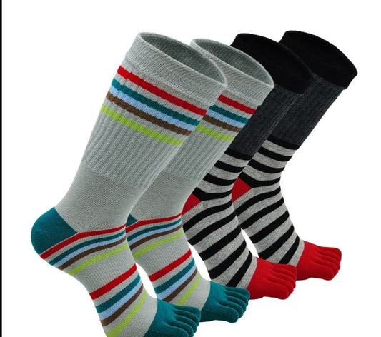 ZAKASA Stripes Executive Athletic 5 Finger Socks for Men, 4 Pairs