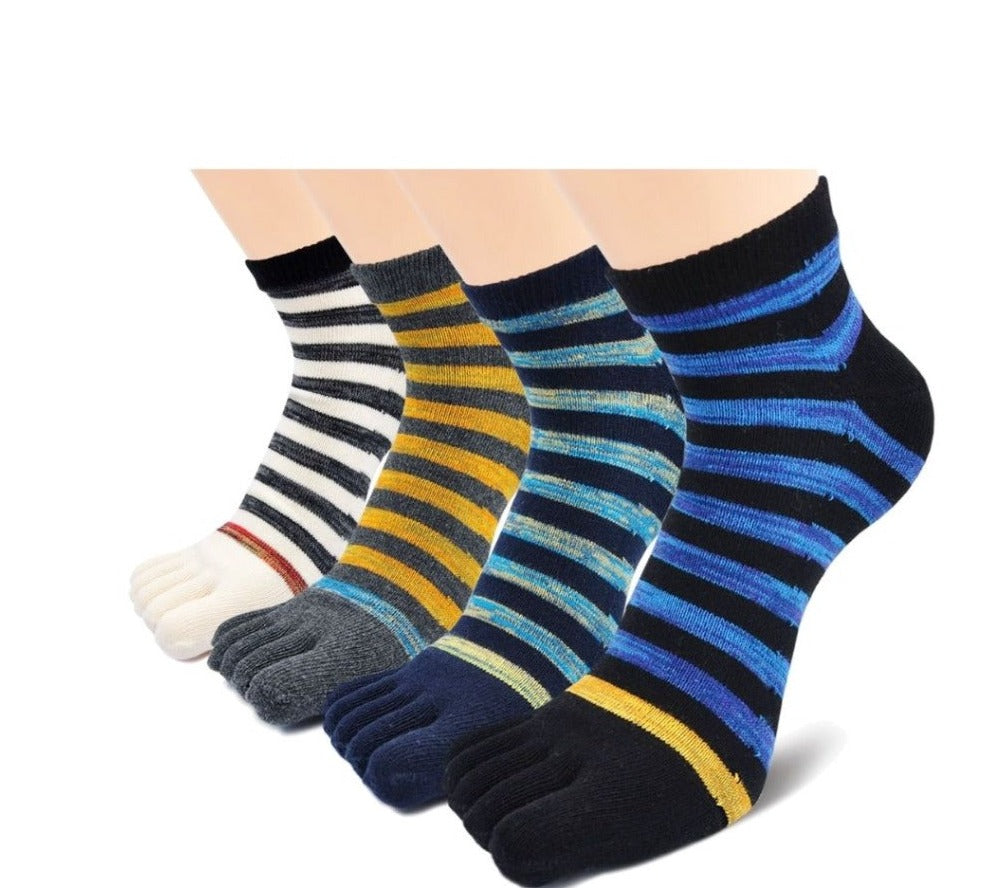 ZAKASA Mixed Colors Stripes 5 Finger Ankle Socks for Men, 4 Pairs