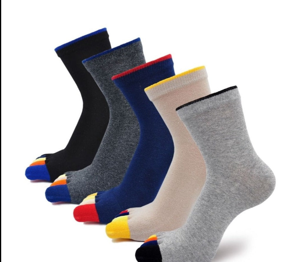 ZAKASA Classic Mixed Colors  5 Finger Crew Socks for Men, 5 Pairs