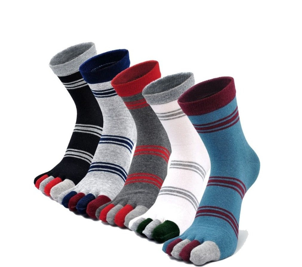 ZAKASA Mixed Colors Athletic Crew 5 Finger Socks for Men, 5 Pairs