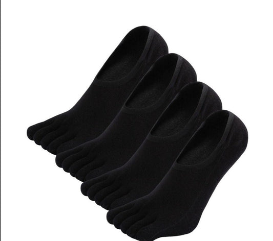 ZAKASA Plain Black No show  5 Finger Toe  Socks for Men, 4 Pairs