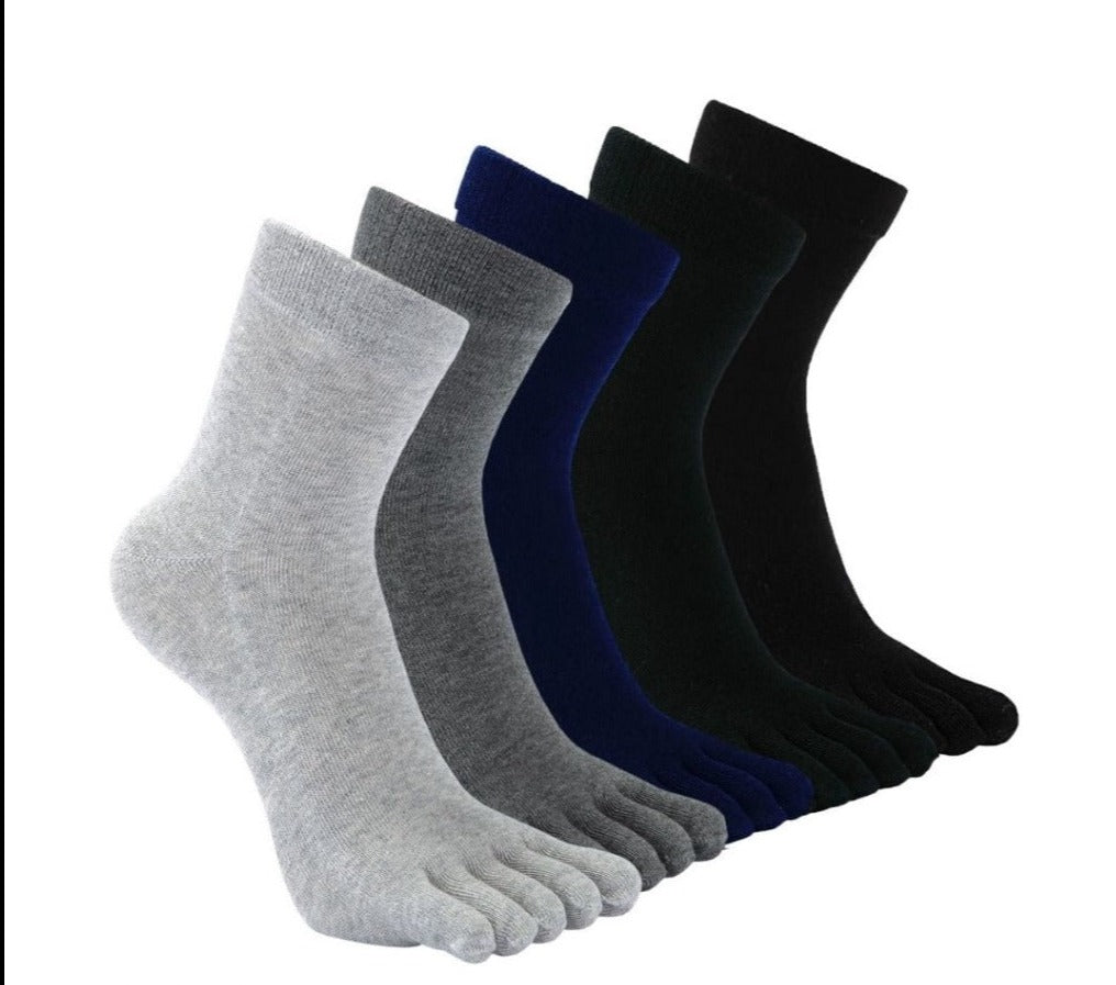 ZAKASA Plain Neutral Colors Cotton Crew 5 Finger Socks for Men, 5 Pairs