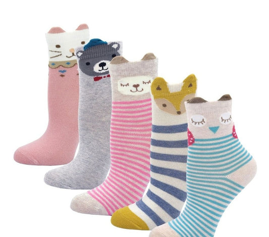 ZAKASA Cute Animals Design Children's Crew Socks, 5 Pairs