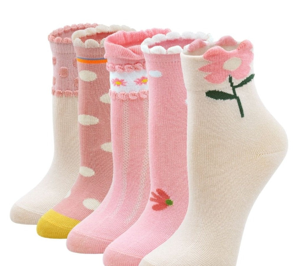 ZAKASA Cute Design Pink Socks for Girls, 5 Pairs