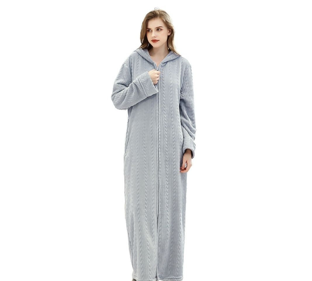 ZAKASA Hooded Flannel Zip Up Dressing Gown Bathrobe For Men and Women