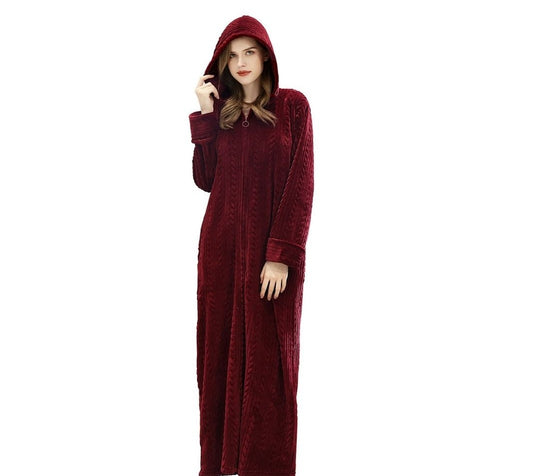 ZAKASA Hooded Flannel Zip Up Dressing Gown Bathrobe For Men and Women