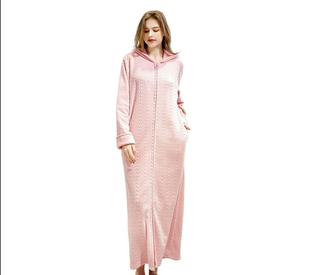 ZAKASA Hooded Flannel Zip Up Dressing Gown Bathrobe For Men and Women