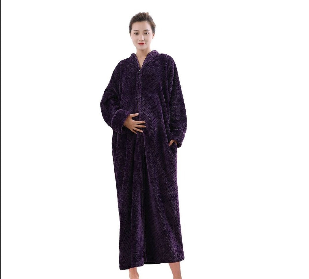 ZAKASA Zip Up Style Dressing Gown Bathrobe Unisex For Men and Women Maternity Robe Wedding Winter Robe Luxury Brand Quality Bathrobe