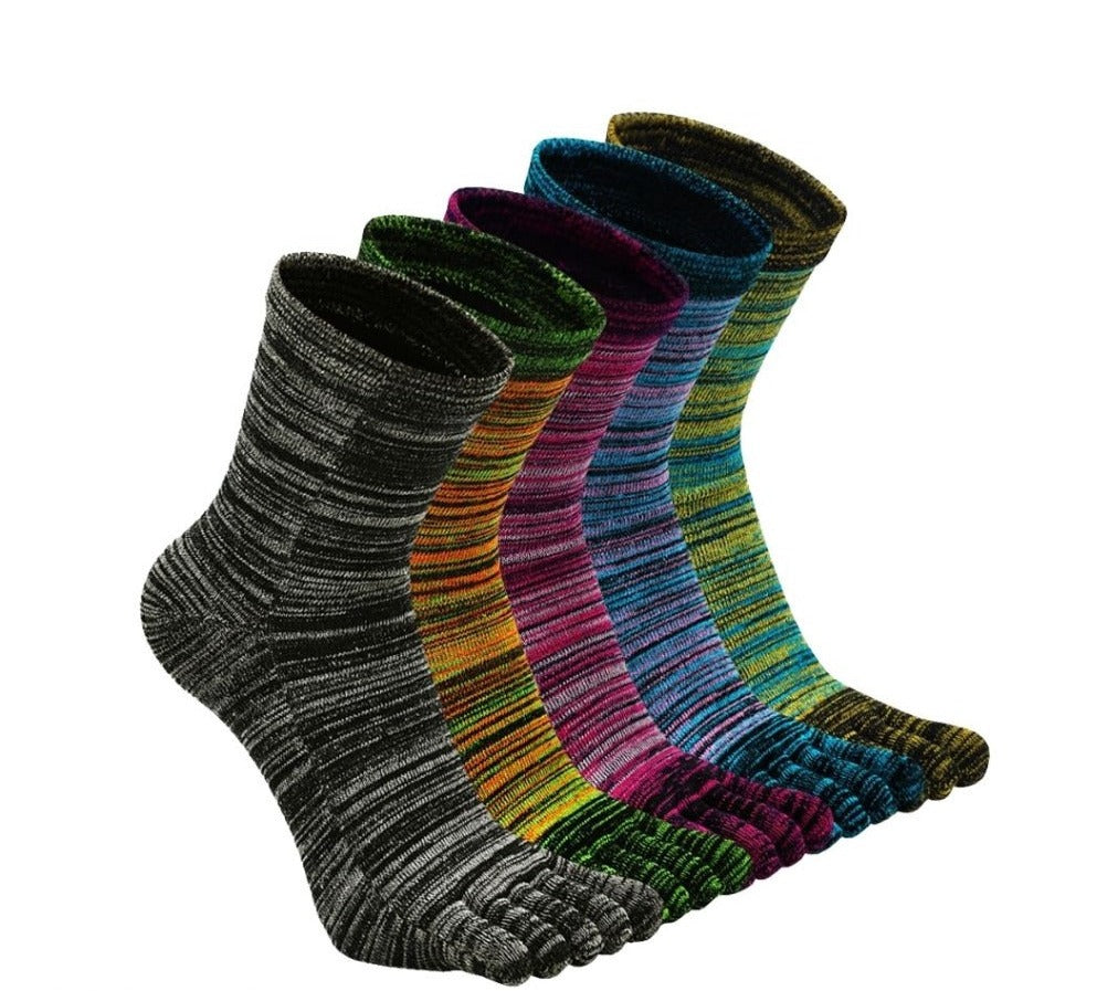 ZAKASA Colored Athletic Crew 5 Finger Socks for Men, 5 Pairs