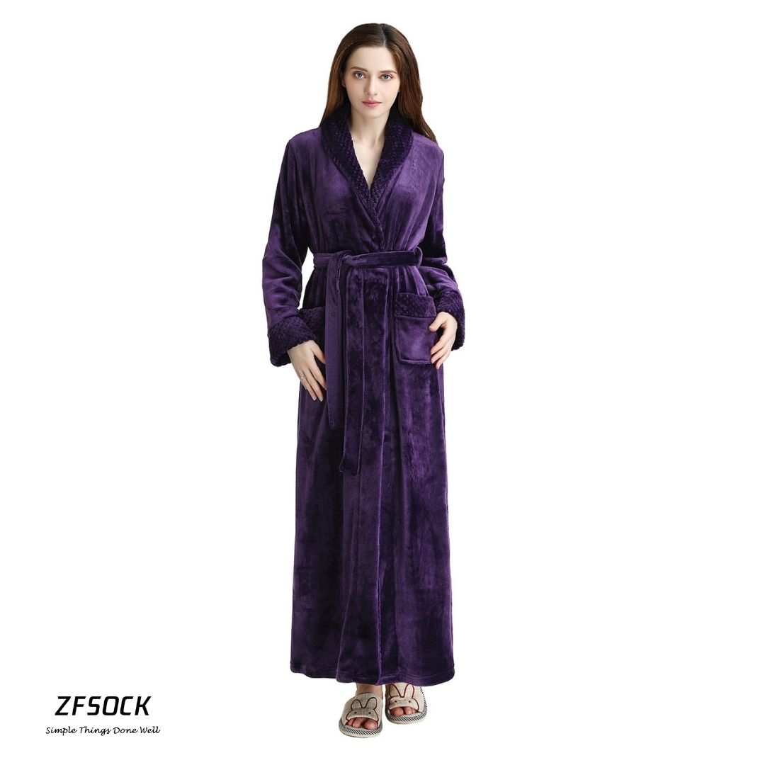 ZAKASA Classic Unisex Long Flannel Dressing Gown Bathrobe for Men and Women