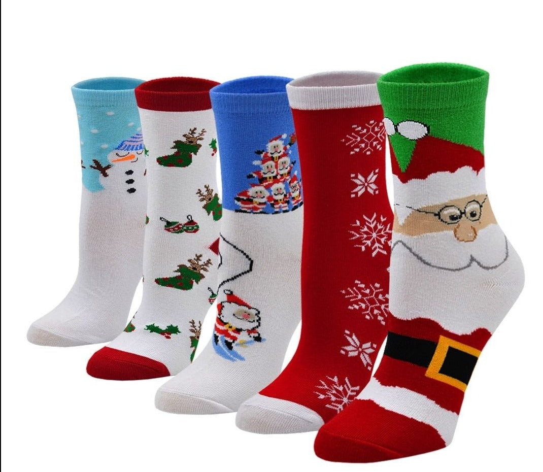 ZAKASA 5 Pairs of Christmas Crew Socks for Women