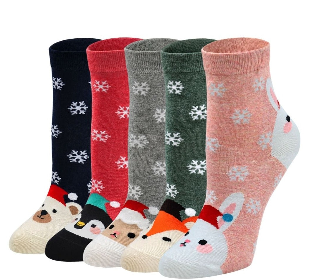 ZAKASA 5 Pairs of Cute Animal Design Christmas Crew Socks for Women