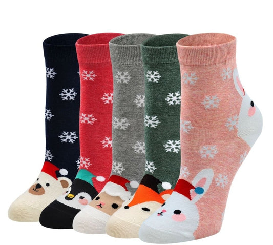 ZAKASA 5 Pairs of Cute Animal Design Christmas Crew Socks for Women