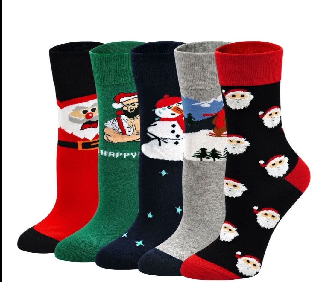 ZAKASA 5 Pairs Cute Design Christmas Crew Socks for Women