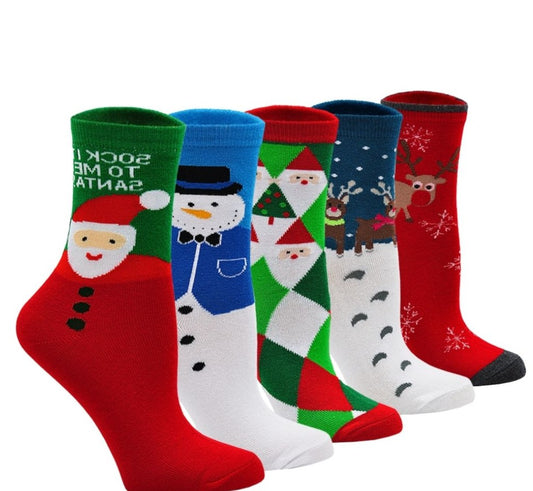 ZAKASA 5 Pairs of Vibrant Christmas Crew Socks for Women