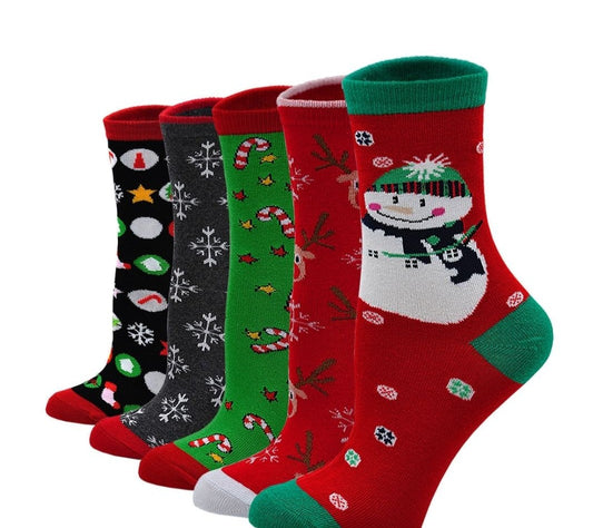 ZAKASA 5 Pairs of Christmas Holiday Crew Socks for Women