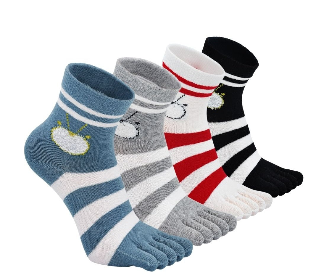 ZAKASA Cute 5 Finger Stripes Crew Socks for Women, 4 Pairs