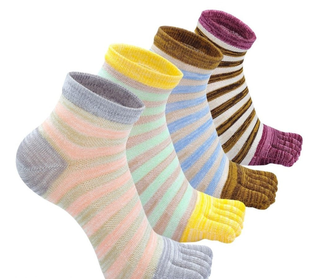 ZAKASA 5 Finger Classic Stripes Design Toe Socks  for Women, 4 Pairs