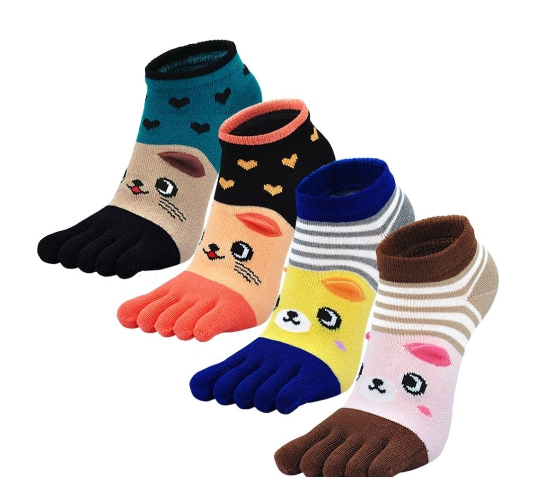 ZAKASA Cute 5 Finger Animal Design Socks for Women, 4 Pairs