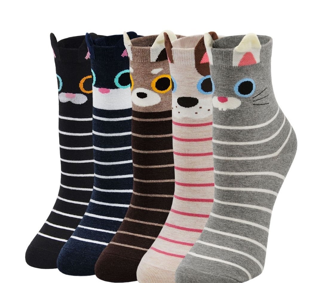 ZAKASA Cute  Stripes  Design Socks for Women, 5 Pairs