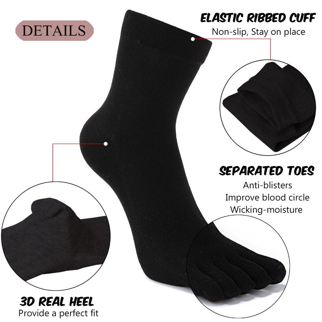 plain black 5 finger socks for men