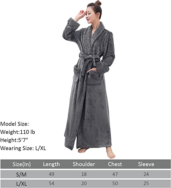 Long Bath Robe for Womens Plush Soft Fleece Bathrobes Nightgown Ladies Pajamas Sleepwear Housecoat