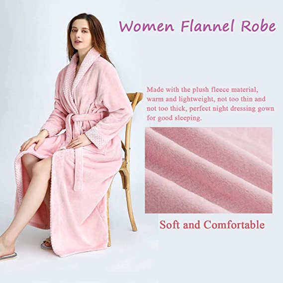 Long Bath Robe for Womens Plush Soft Fleece Bathrobes Nightgown Ladies Pajamas Sleepwear Housecoat