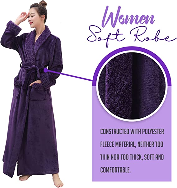 Long Bath Robe for Womens Plush Soft Fleece Bathrobes Nightgown Ladies Pajamas Sleepwear Housecoat