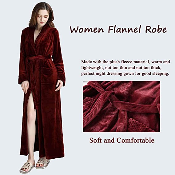 Long Bath Robe for Womens Plush Soft Fleece Bathrobes Nightgown Ladies Pajamas Sleepwear Housecoat